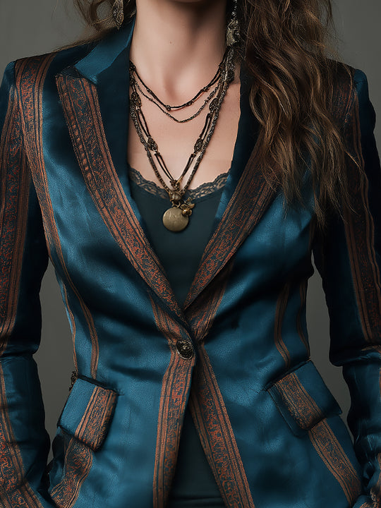 Understated-luxe Single-button Striped Satin Blazer