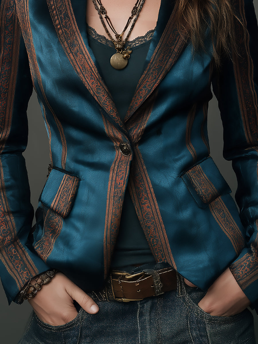 Understated-luxe Single-button Striped Satin Blazer