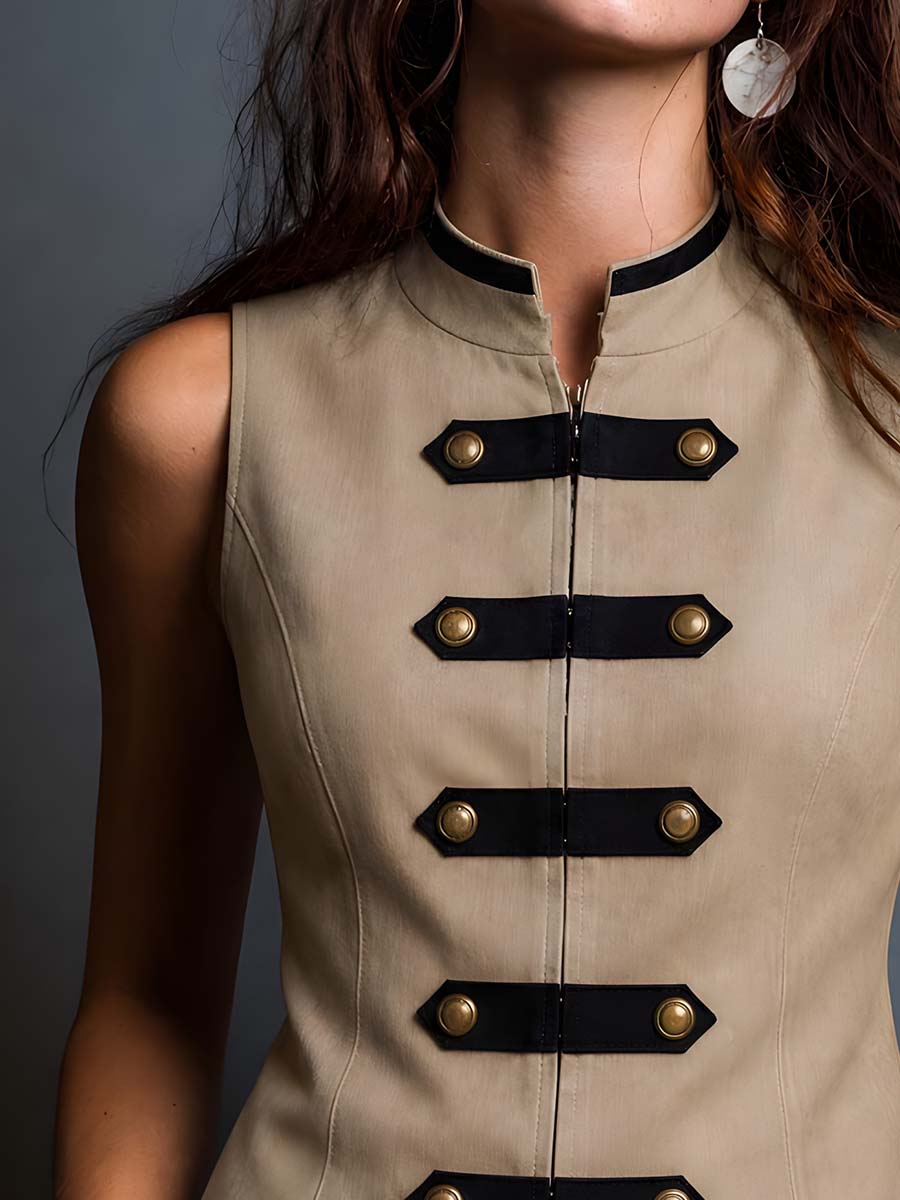Retro Military-style Contrast Color Trim Vest