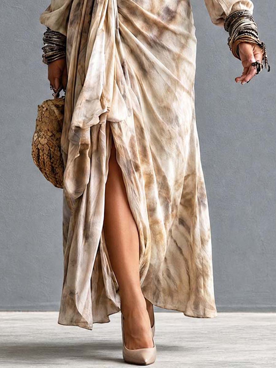 Boho Off-Shoulder Lace Trim Tie-Waist Wrap Maxi Dress