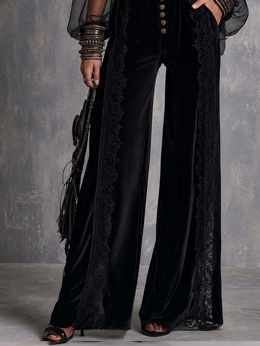 Vintage Sheer Sleeves Polyester Velvet Jumpsuit