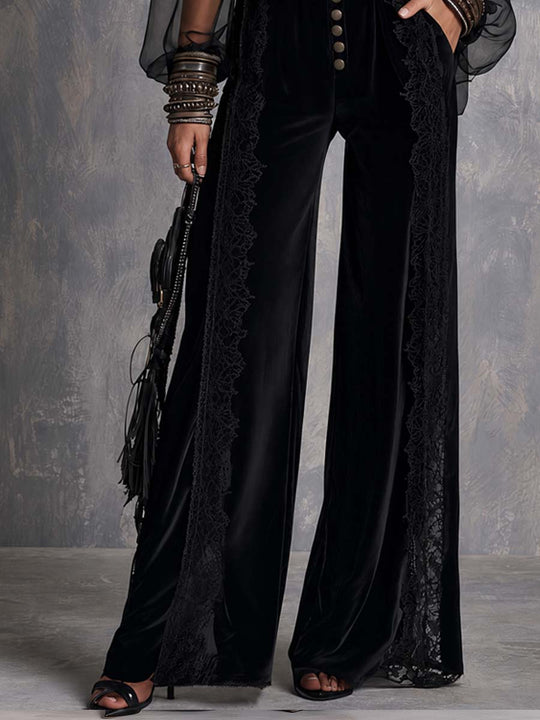 Vintage Sheer Sleeves Polyester Velvet Jumpsuit