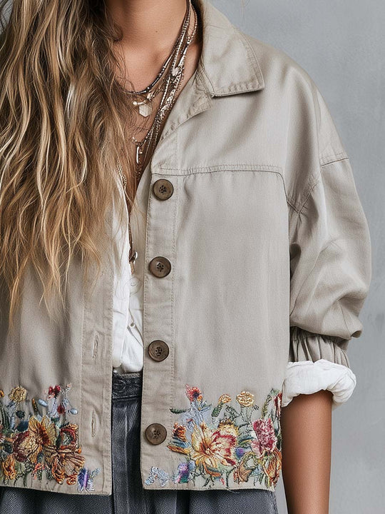 Boho Embroidered Cropped Utility Jacket