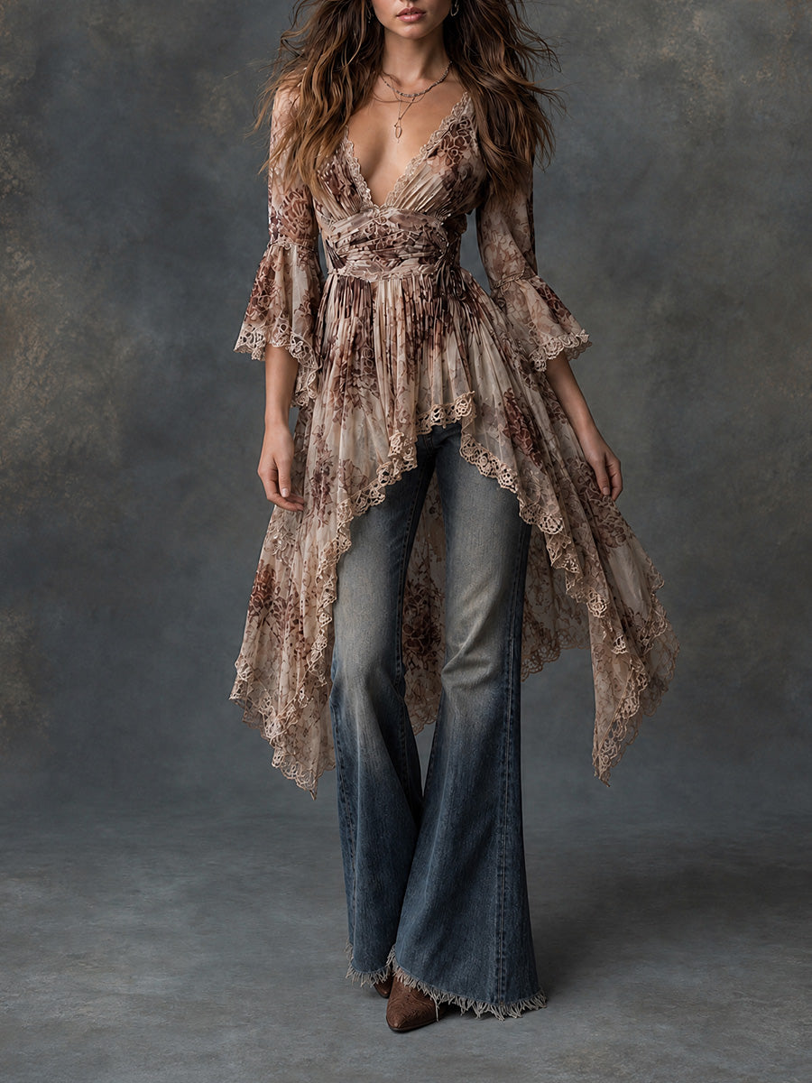 Boho Floral Lace High-Low Tunic Dress