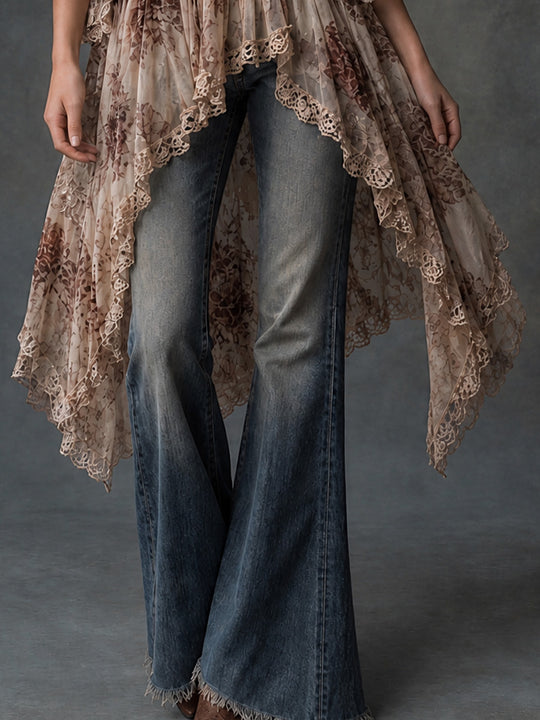 Boho Floral Lace High-Low Tunic Dress