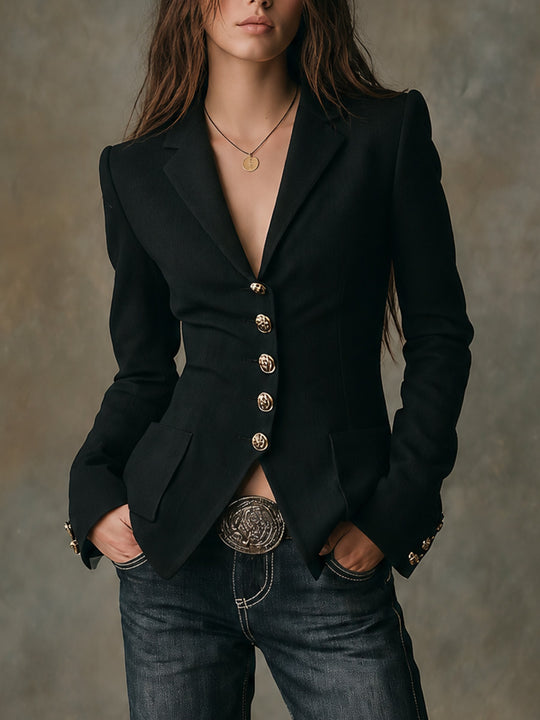 Black Gold Button Tailored Blazer