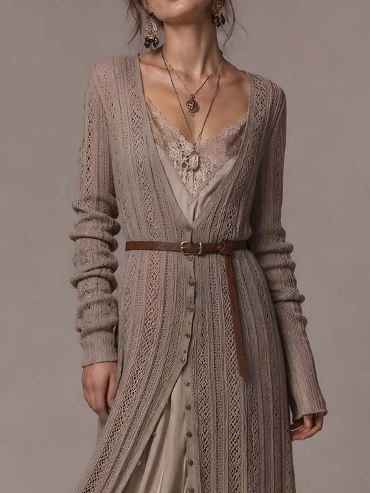 Retro Ribbed Knit Shirt Midi Dress
