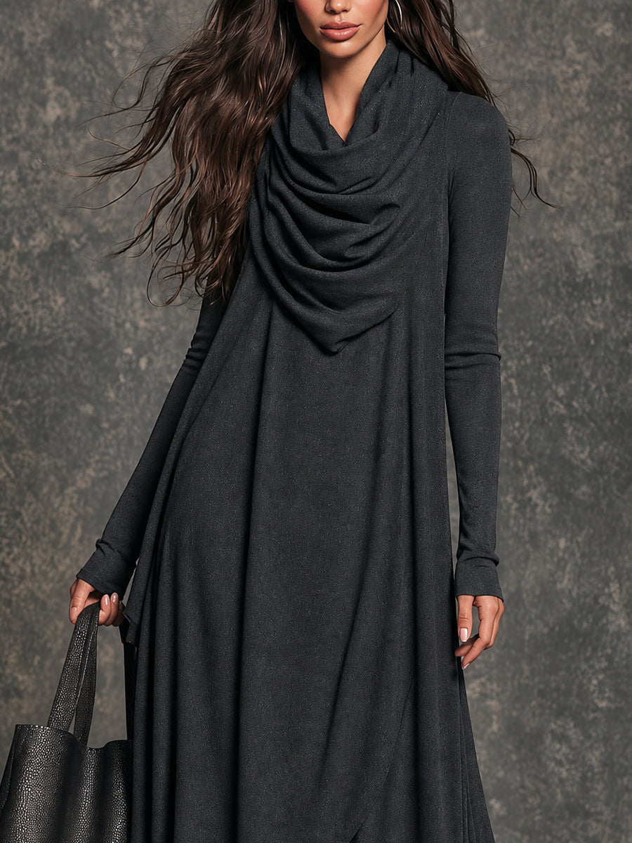 Black Draped Cowl Neck Maxi Dress