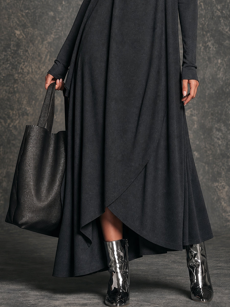 Black Draped Cowl Neck Maxi Dress