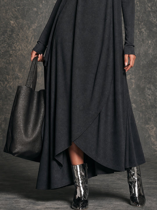 Black Draped Cowl Neck Maxi Dress