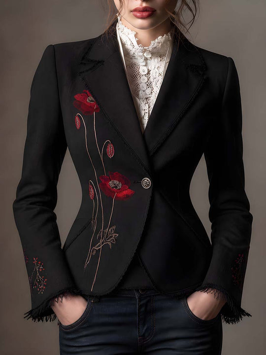 Vintage Poppy Embroidered Blazer