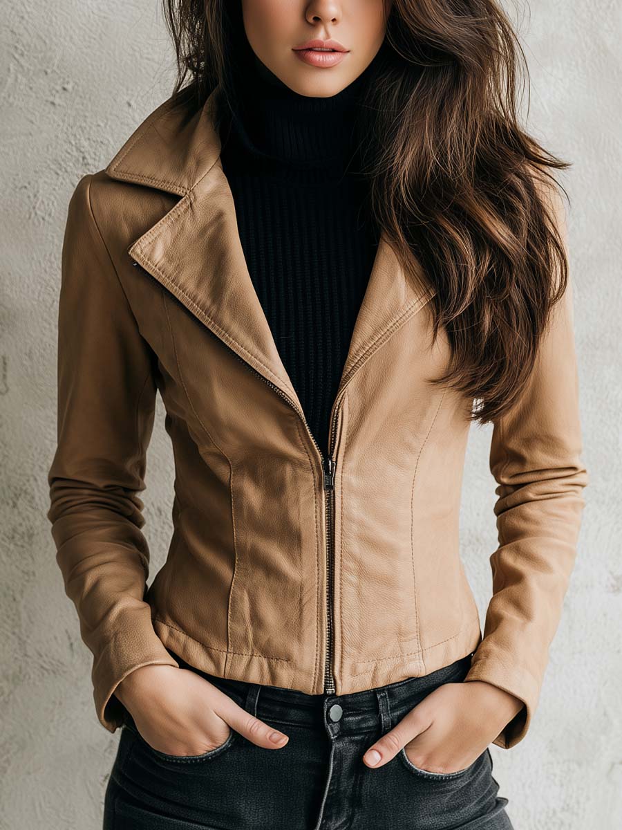 Women's Zipper Placket Faux Leather Moto Jacket