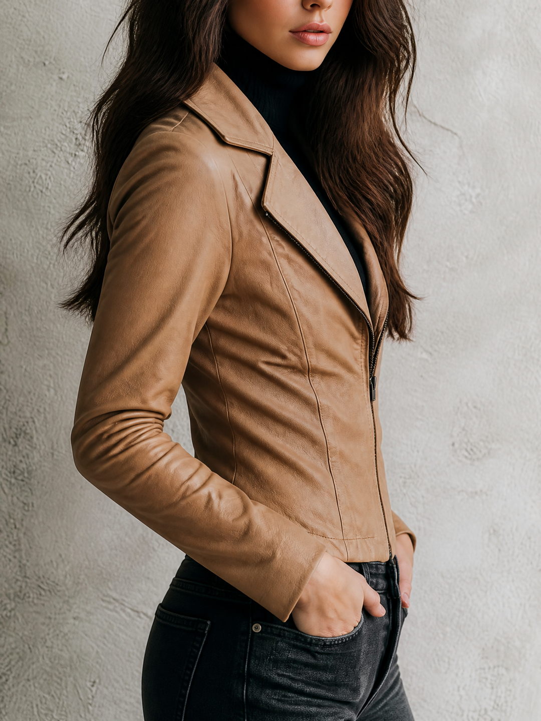 Women's Zipper Placket Faux Leather Moto Jacket