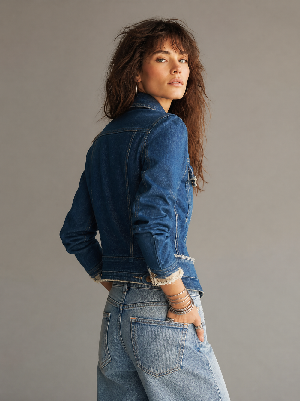 Classic Retro Distressed Frayed Denim Jacket with Vintage Buttons