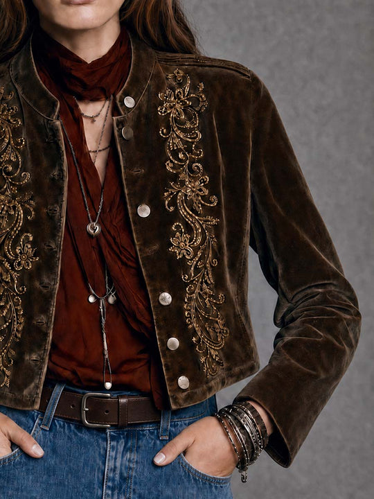 Vintage Embroidered Cropped Western Jacket
