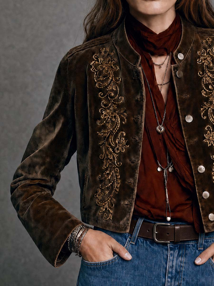 Vintage Embroidered Cropped Western Jacket
