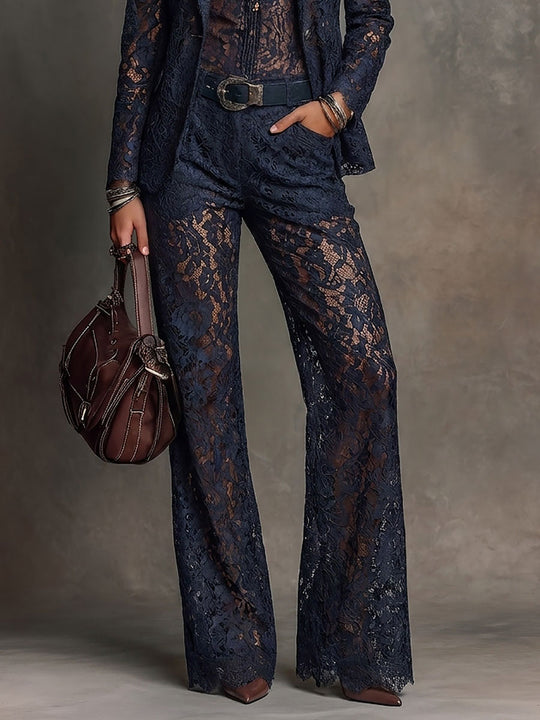 Vintage High-waisted Lace Wide-leg Pants
