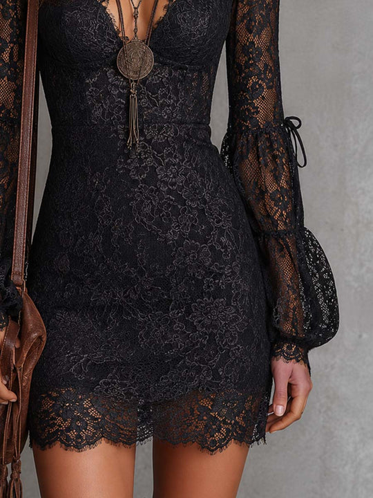 Vintage Keyhole Neckline Lace Mini Dress