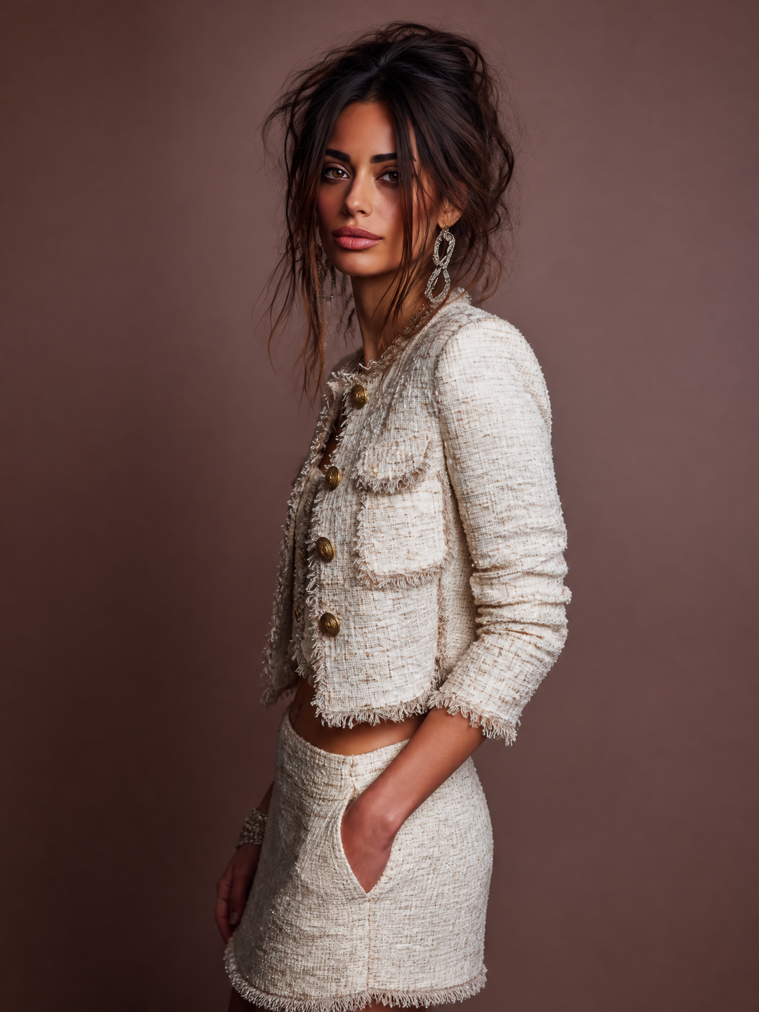 Retro-style exquisite short jacket with metal buttons