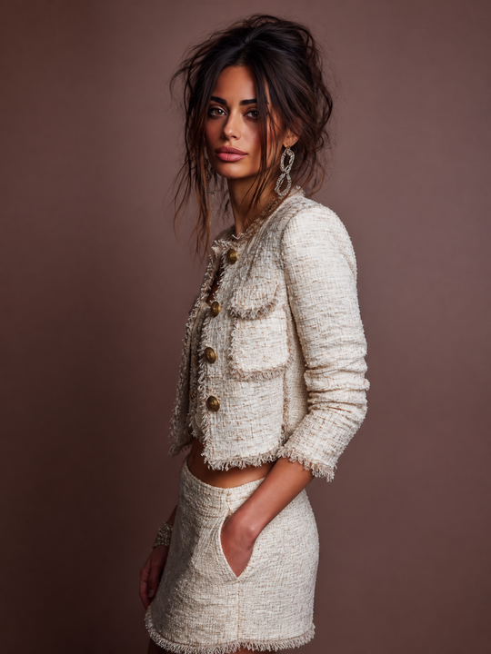 Retro-style exquisite short jacket with metal buttons