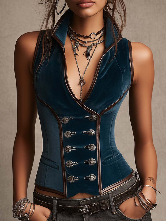 Vintage Napoleon-style Slim-fit Double-breasted Waistcoat With Contrasting Trim