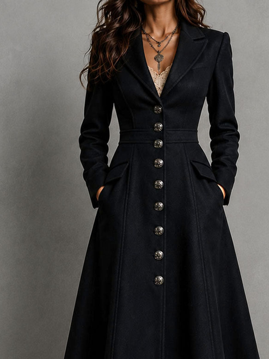 Elegant Hourglass A-Line Tailored Wool Long Coat