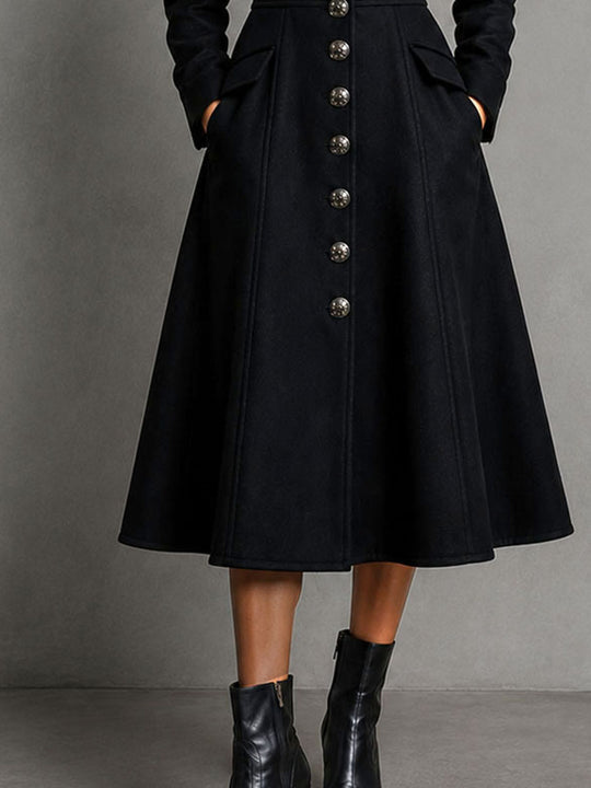 Elegant Hourglass A-Line Tailored Wool Long Coat