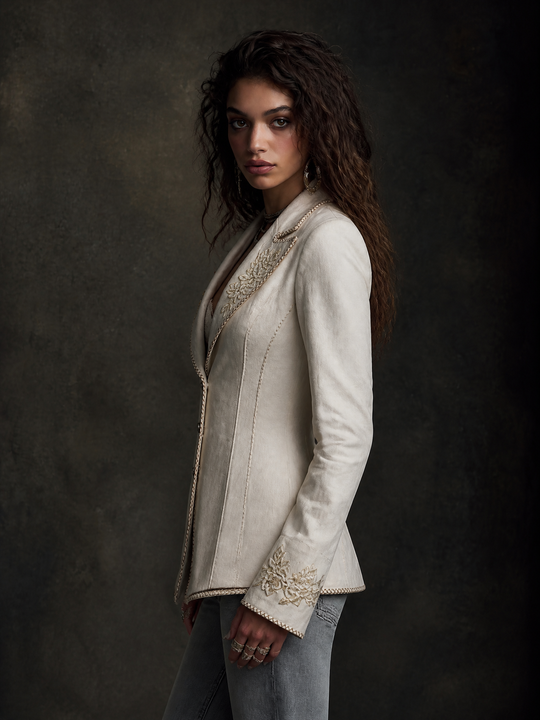 Boho Floral Embroidered Linen Blazer Lapel Single‑Breasted Slim Jacket