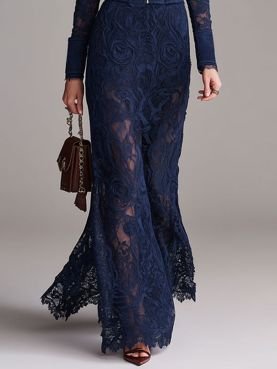 Boho Faux Suede And Lace-panel Double-breasted Maxi Dress