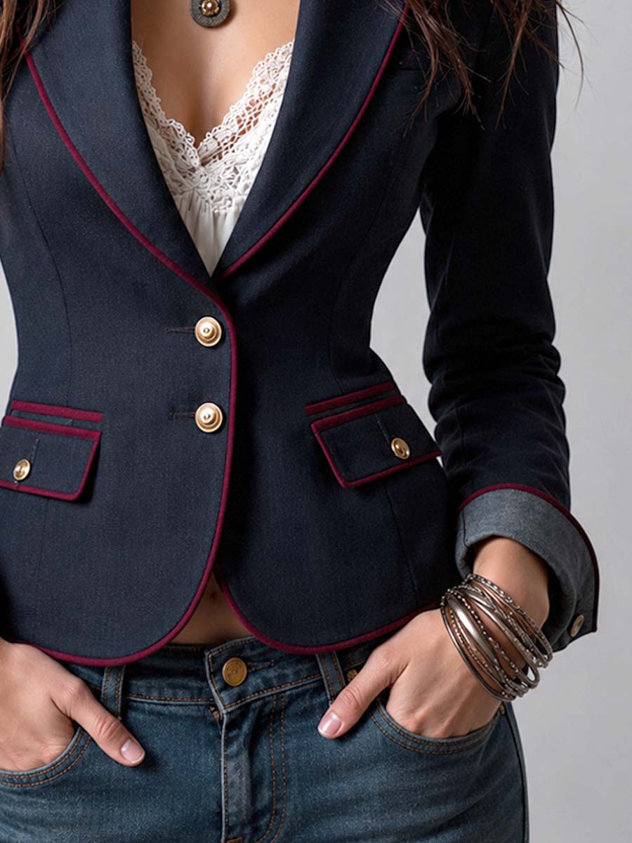 Vintage Contrast Trim Blazer