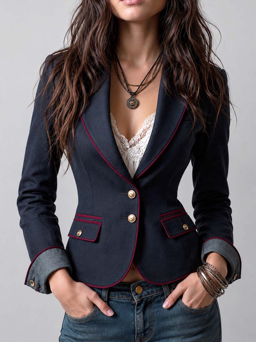 Vintage Contrast Trim Blazer