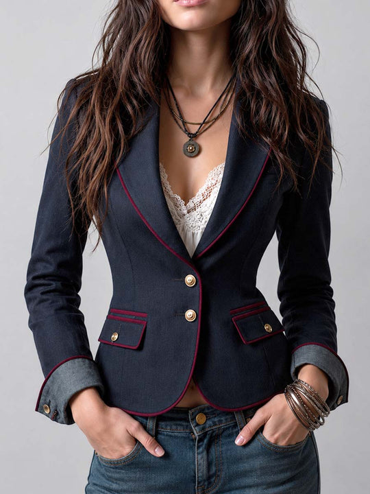 Vintage Contrast Trim Blazer