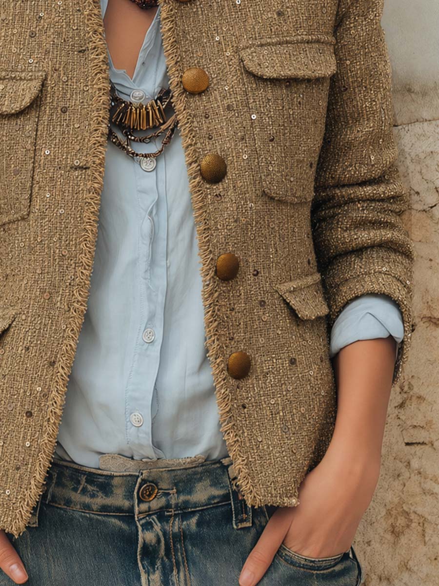 Vintage Fraged Trim Tweed Jacket
