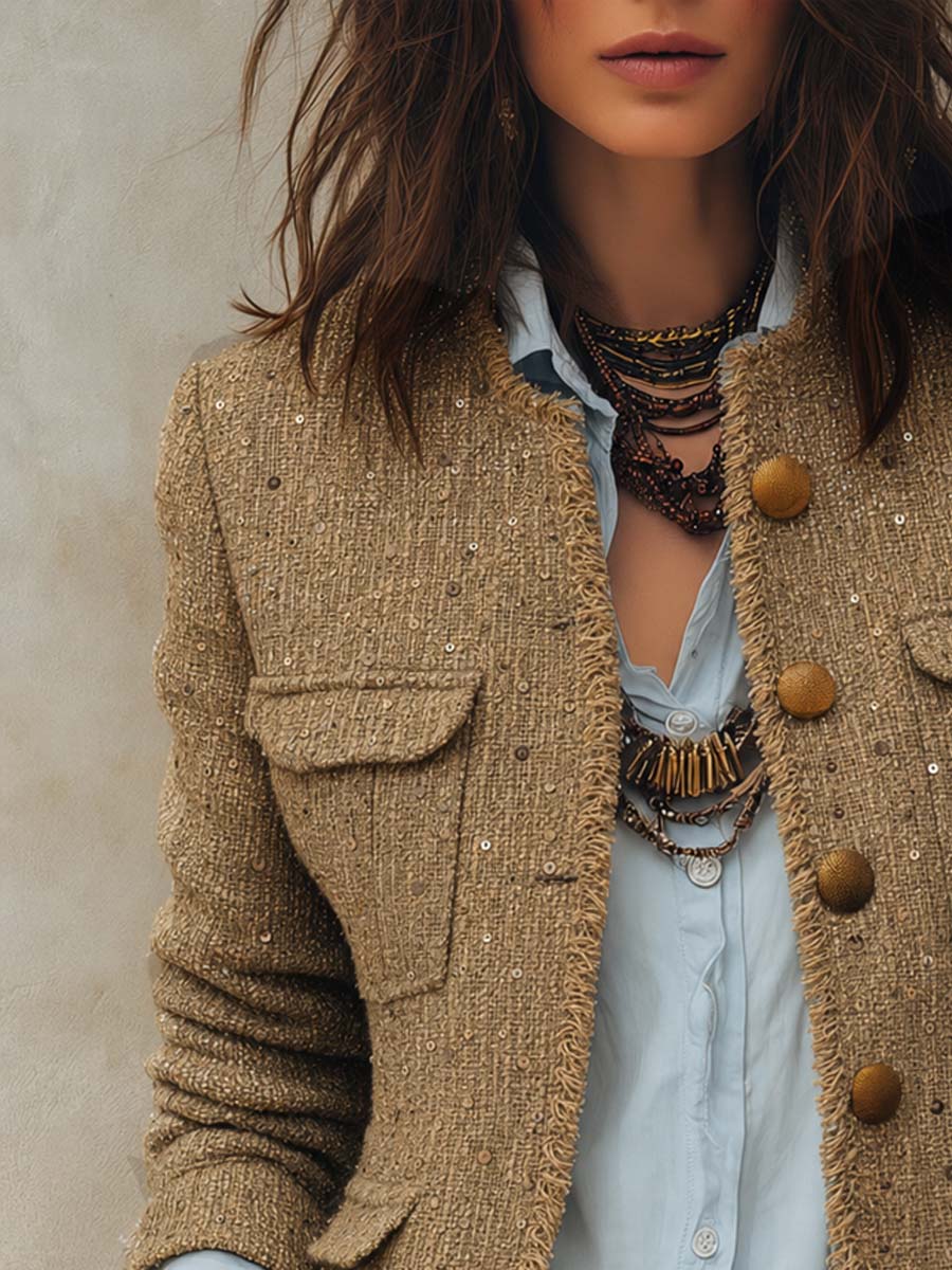 Vintage Fraged Trim Tweed Jacket