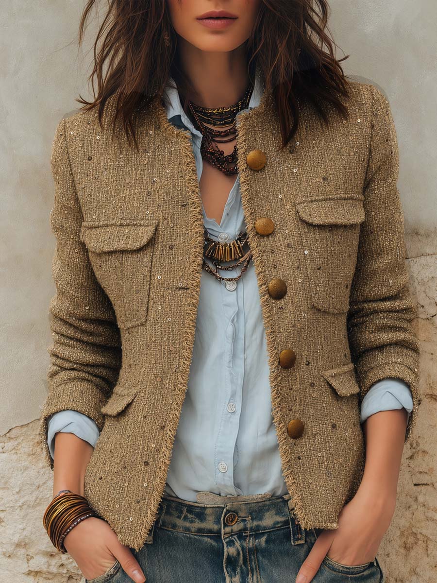 Vintage Fraged Trim Tweed Jacket
