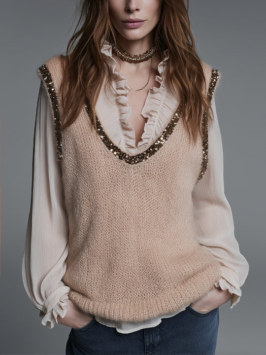 Feminine Ivory Ruffle Trim Blouse
