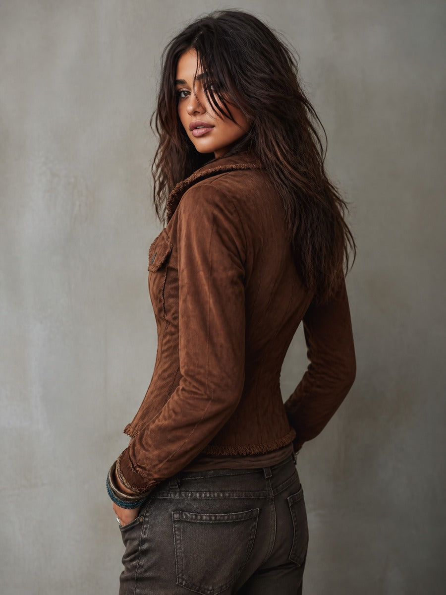 Women's Raw Trim Eco-friendly Suede Fitted Jacket