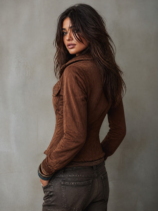 Women's Raw Trim Eco-friendly Suede Fitted Jacket