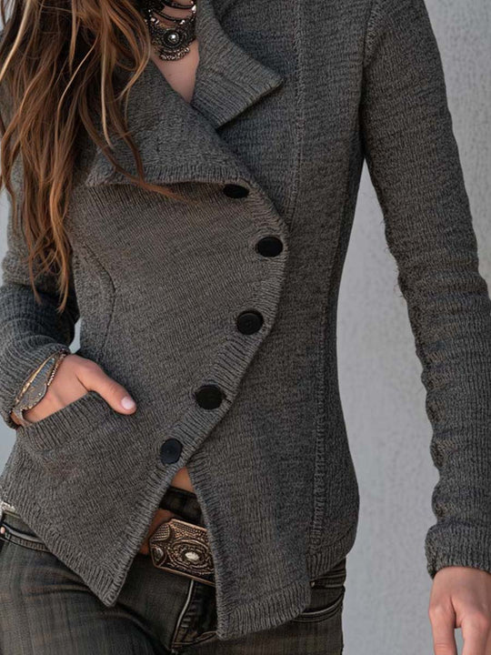 Vintage Asymmetric Button-up Knit Cardigan
