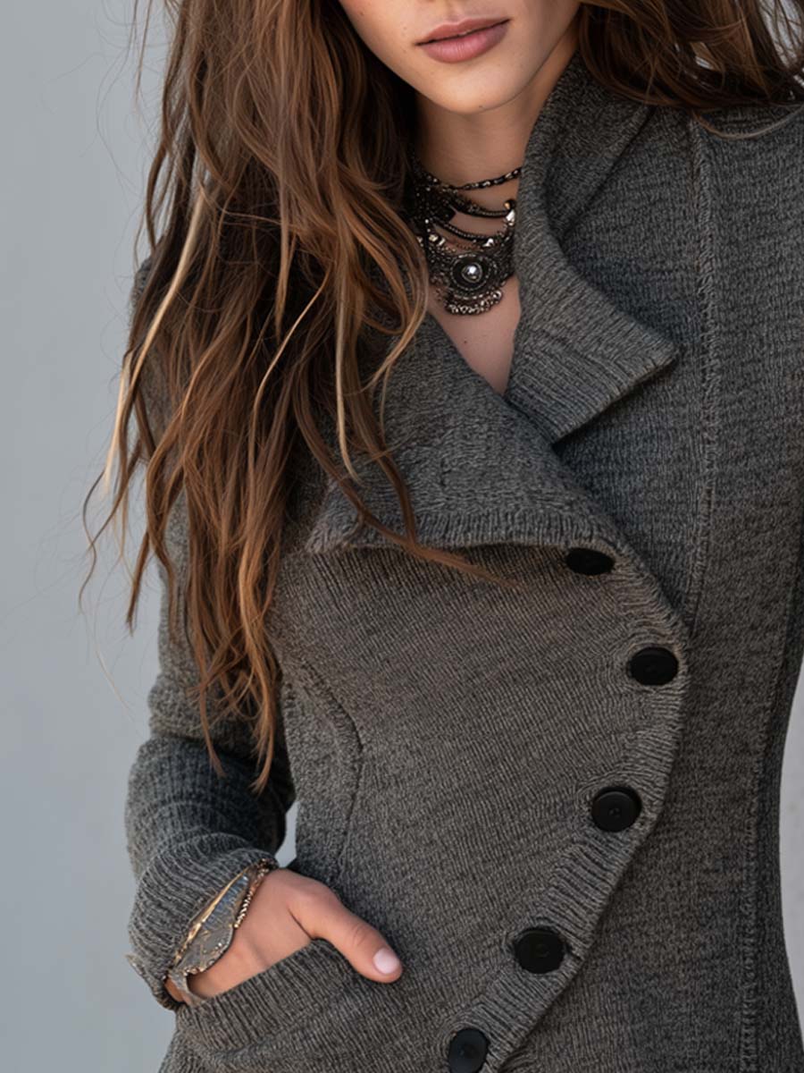 Vintage Asymmetric Button-up Knit Cardigan