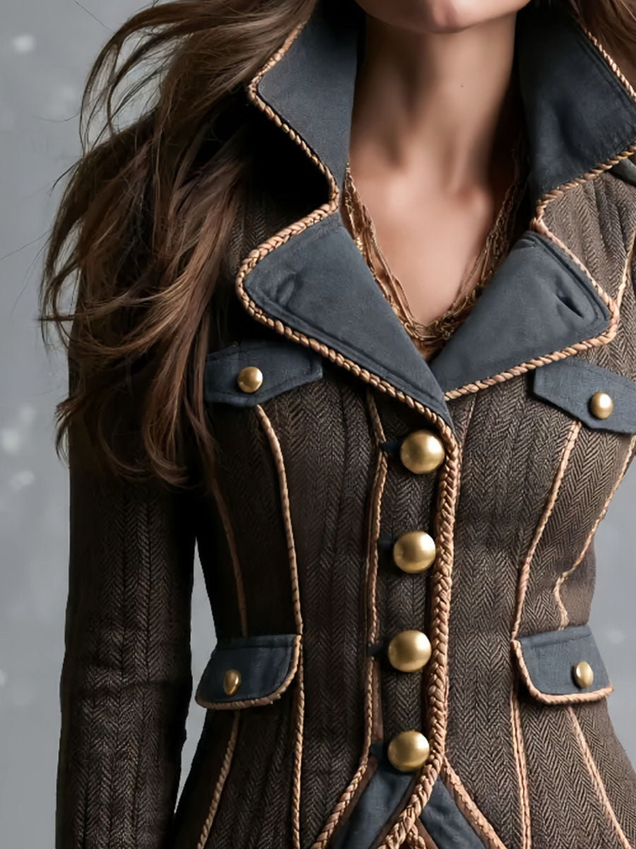 Vintage Gold Button Wool Blend Jacket With Braided Trim