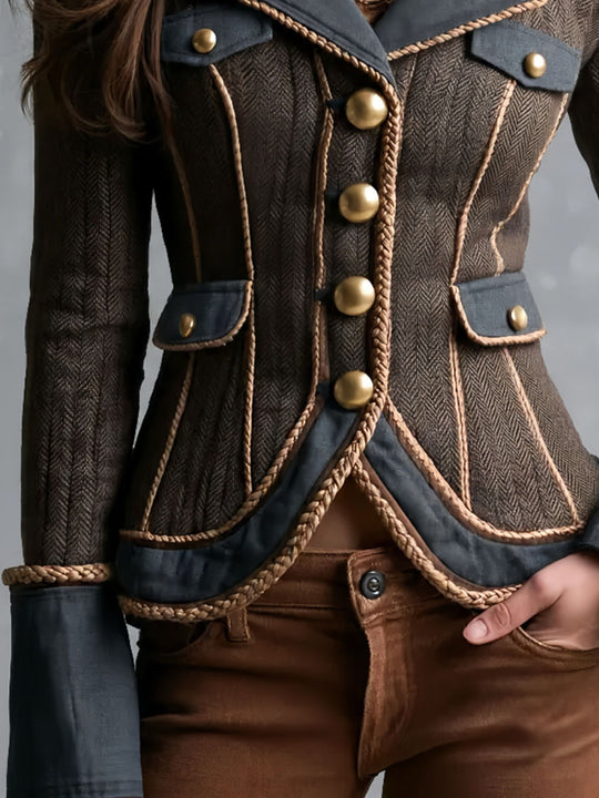 Vintage Gold Button Wool Blend Jacket With Braided Trim