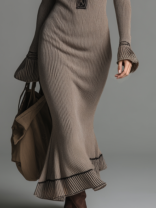 Refined Taupe Brown Off-Shoulder Knit Maxi Dress