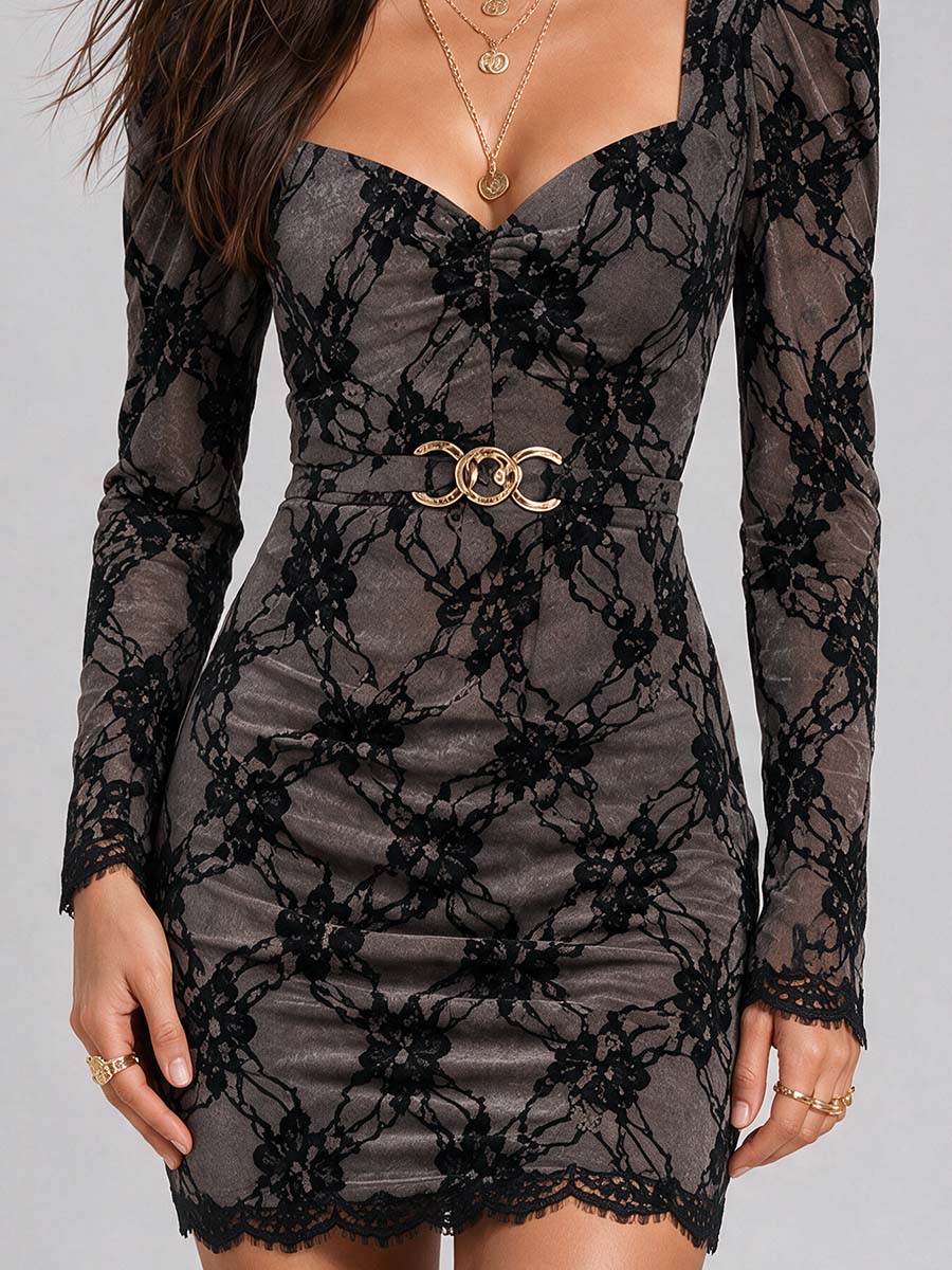 Bohemian Noir Bloom Mini Dress