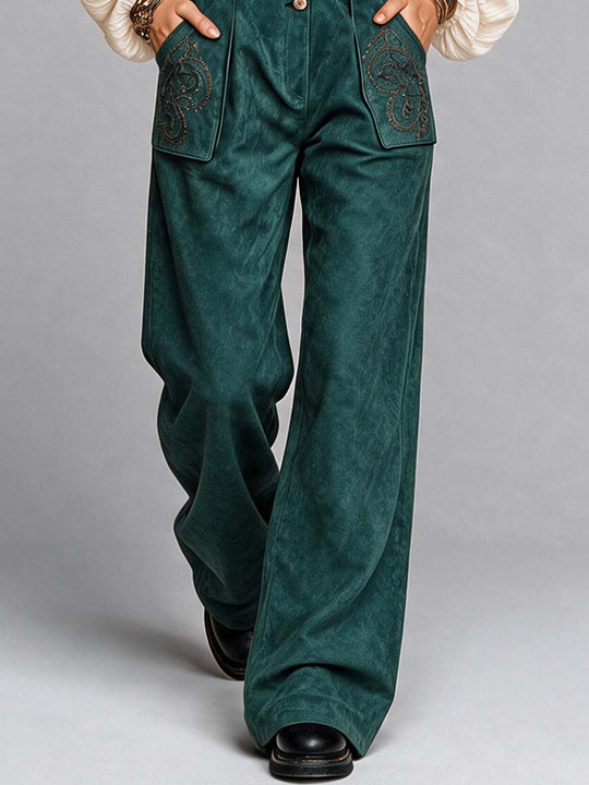 Emerald Suede Wide-Leg Jumpsuit