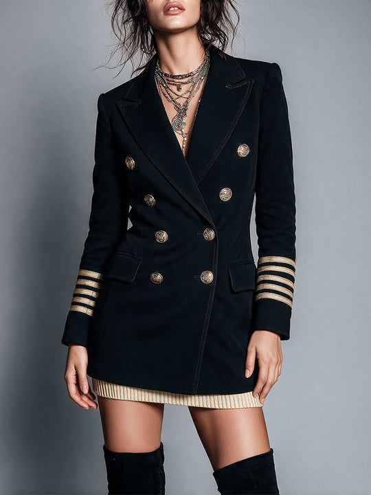 Retro Double-Breasted Military Blazer With Gold Buttons