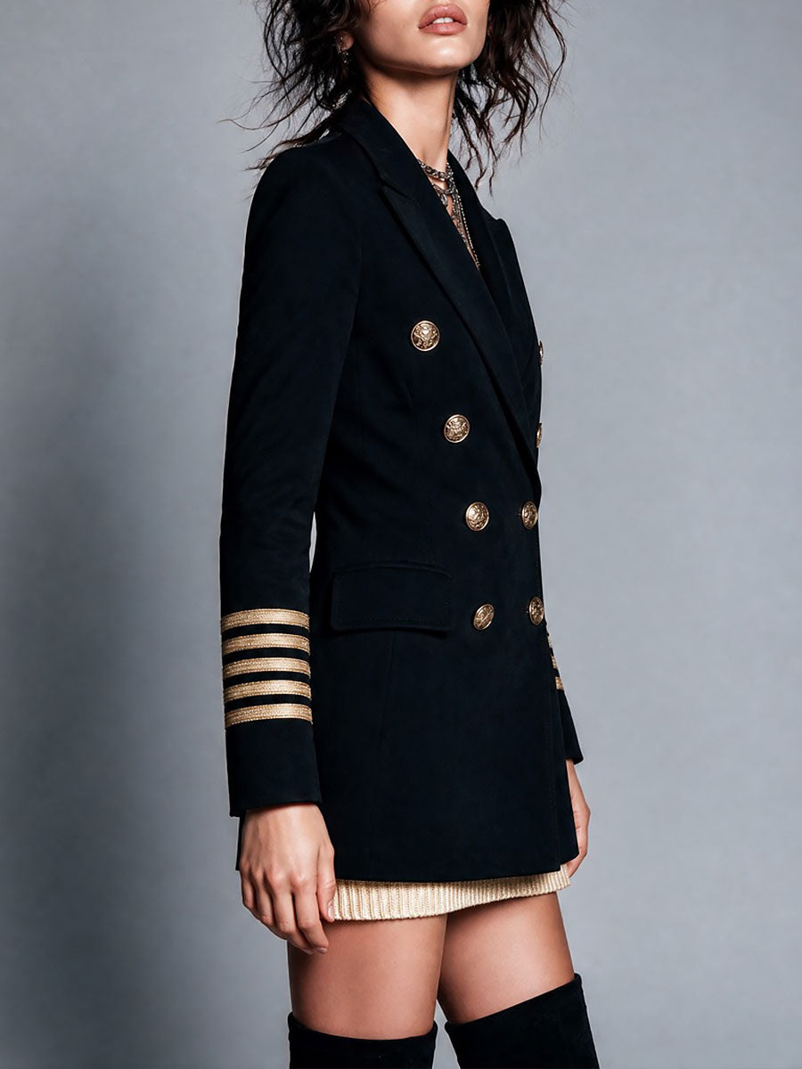 Retro Double-Breasted Military Blazer With Gold Buttons