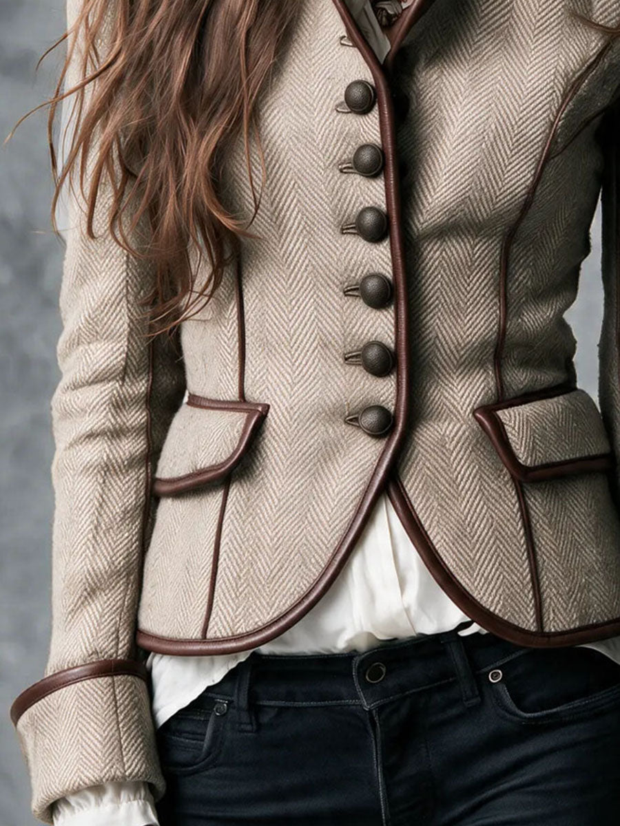 Vintage Western Stand‑Collared Tweed Coat With Button‑Front