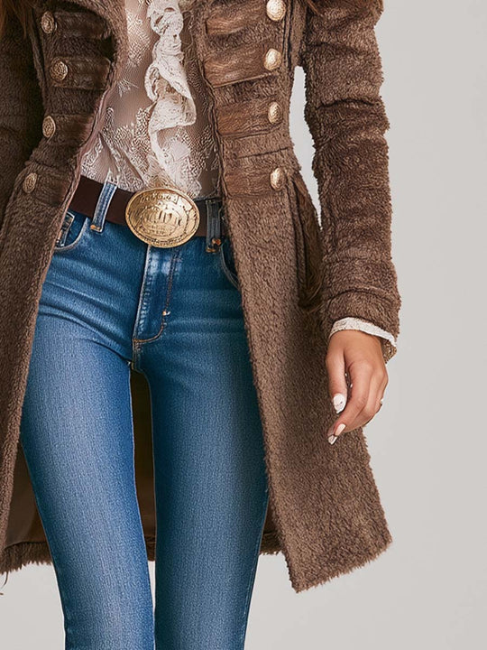 Vintage-style Military-inspired Faux-fur Jacket