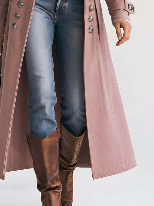 Military-style Multi-button Polyester Suede Coat